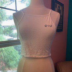 white cropped tank w/embroidery detail and low back